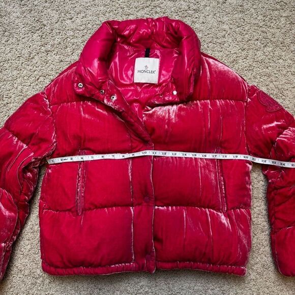Moncler Caille Giubbotto Goose Down Jacket Pink Quilted Velvet Size 0 EUC - Picture 3 of 12